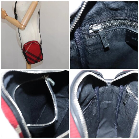 BURBERRY Nova Check Shoulder Bag Wool Red Silver - Picture 16 of 16